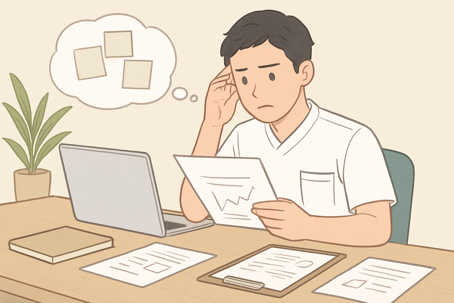 メインキーワードの悩みを持つ理学療法士・作業療法士が情報整理をしている様子