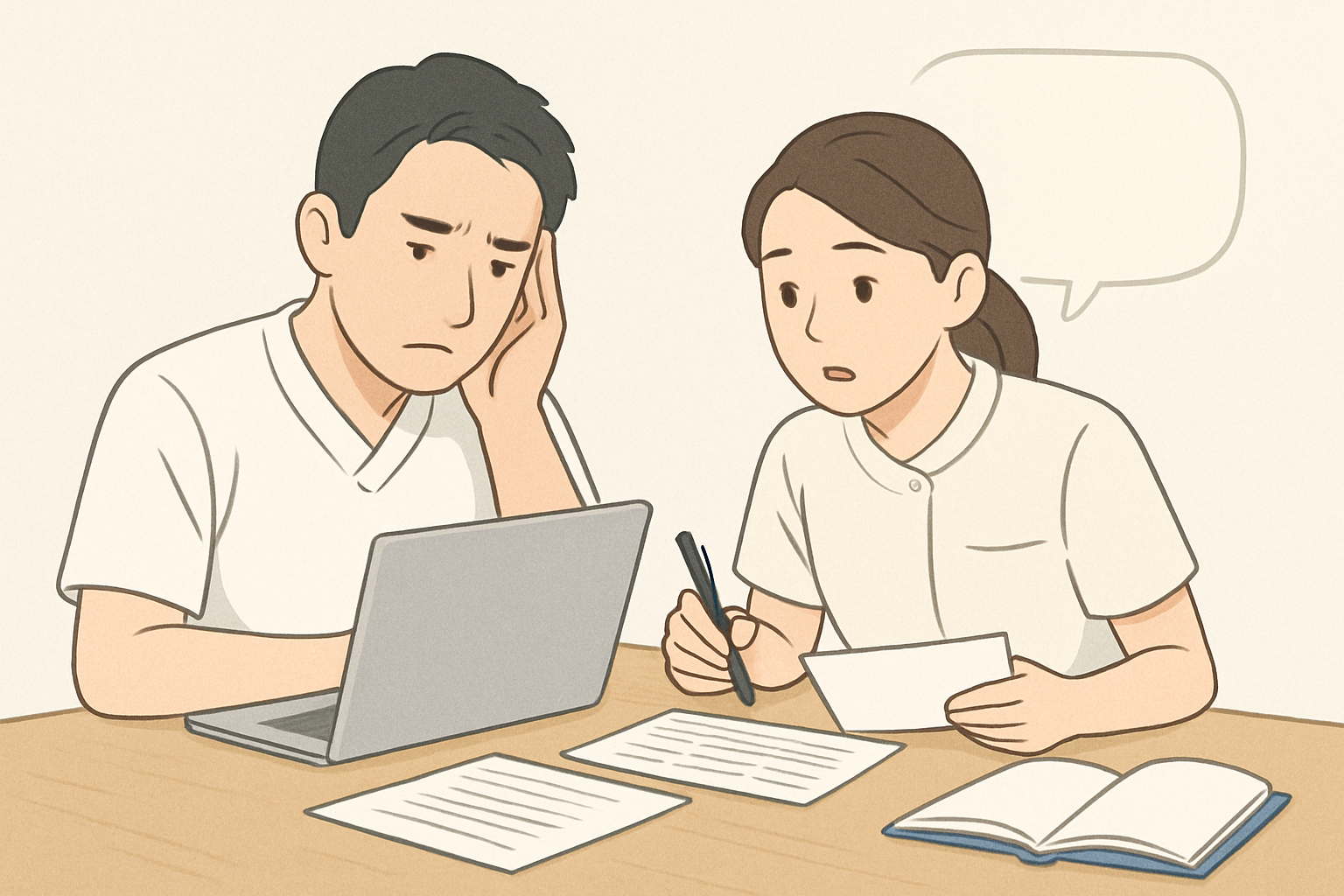 作業 療法 士 と 理学 療法 士 の 違いの悩みを持つ理学療法士・作業療法士が情報整理をしている様子