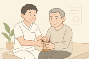 作業療法士と患者がリハビリを行っている様子