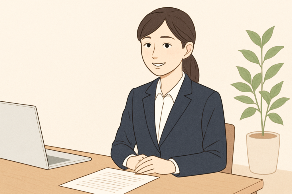 面接に向けて清潔感のあるスーツを着用した女性のイメージ