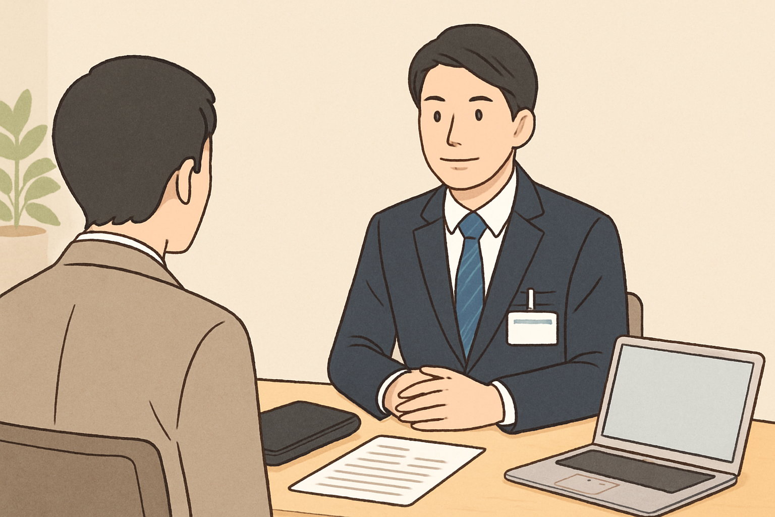 転職活動の面接に臨むスーツ姿の理学療法士のイメージ
