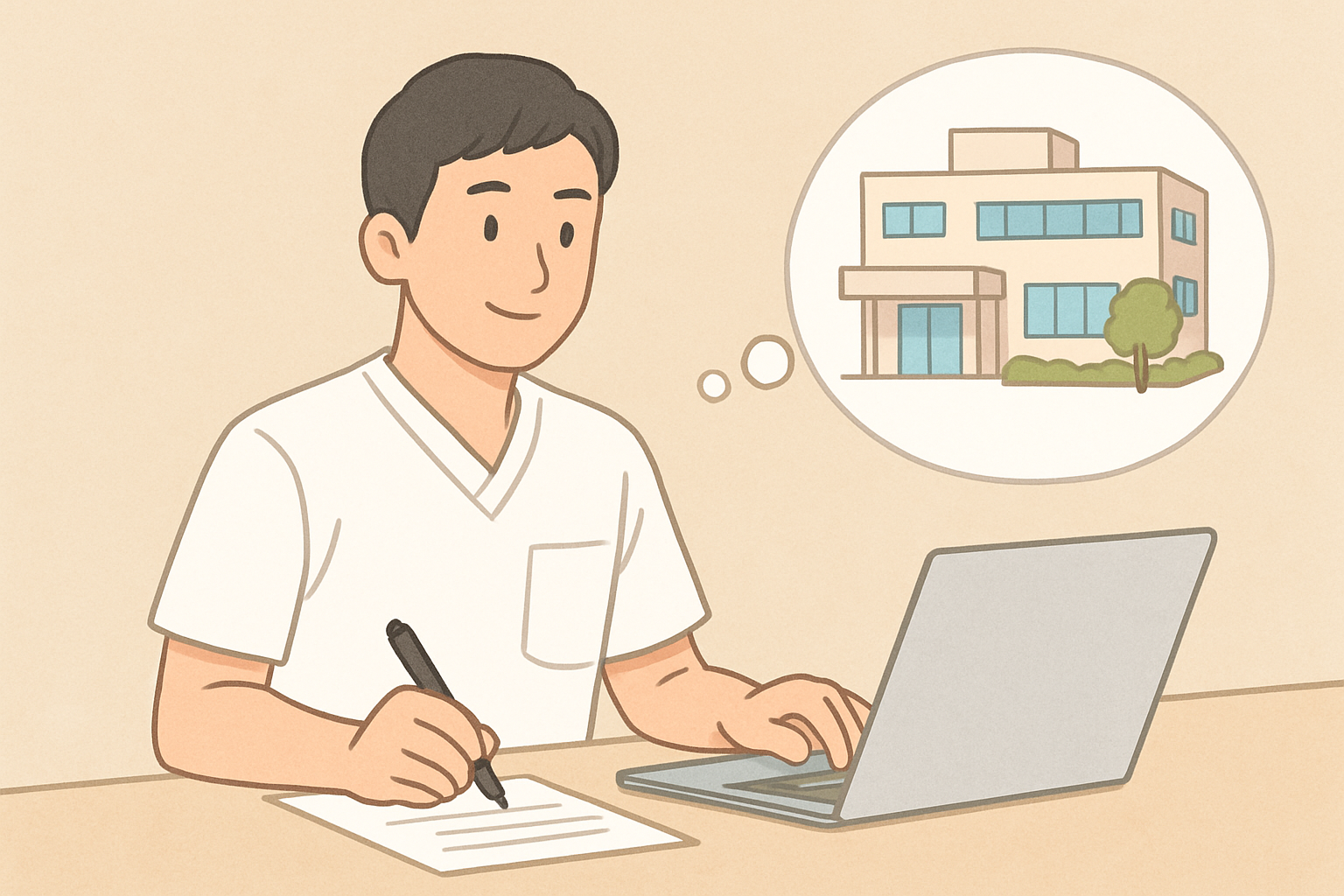 理想的な職場への転職をイメージする理学療法士のイラスト