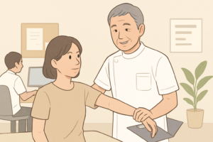 年齢を重ねたセラピストがこれまでの経験を活かして新しい職場で活躍するイメージ