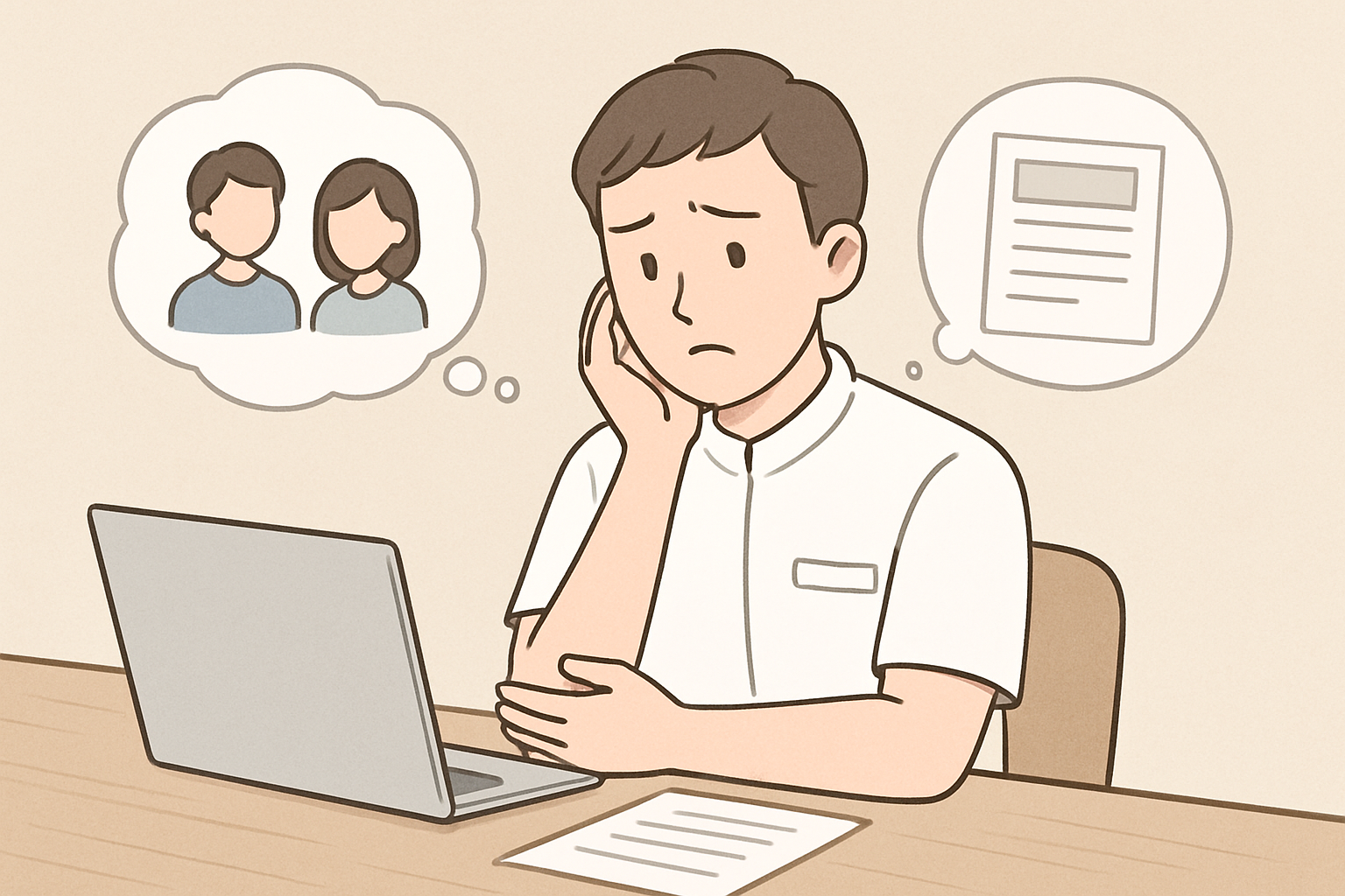 セラピストが職場の人間関係や待遇について悩むイメージ