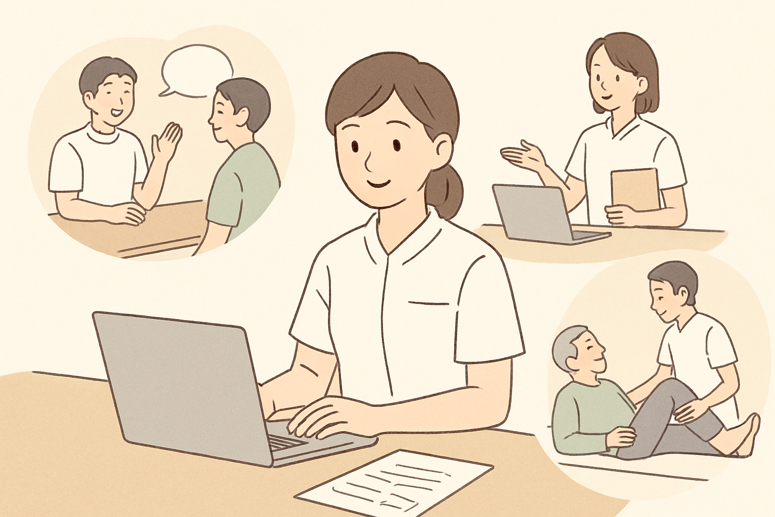 様々な働き方を選ぶセラピストのイラスト