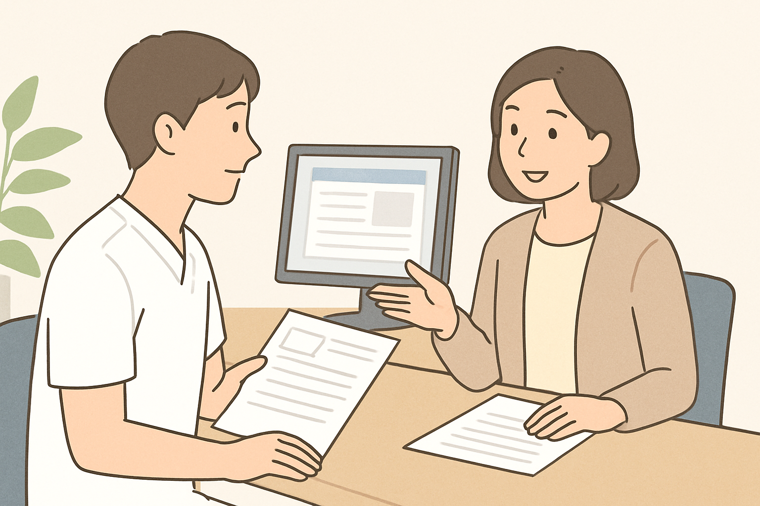書類作成のアドバイスを受ける様子