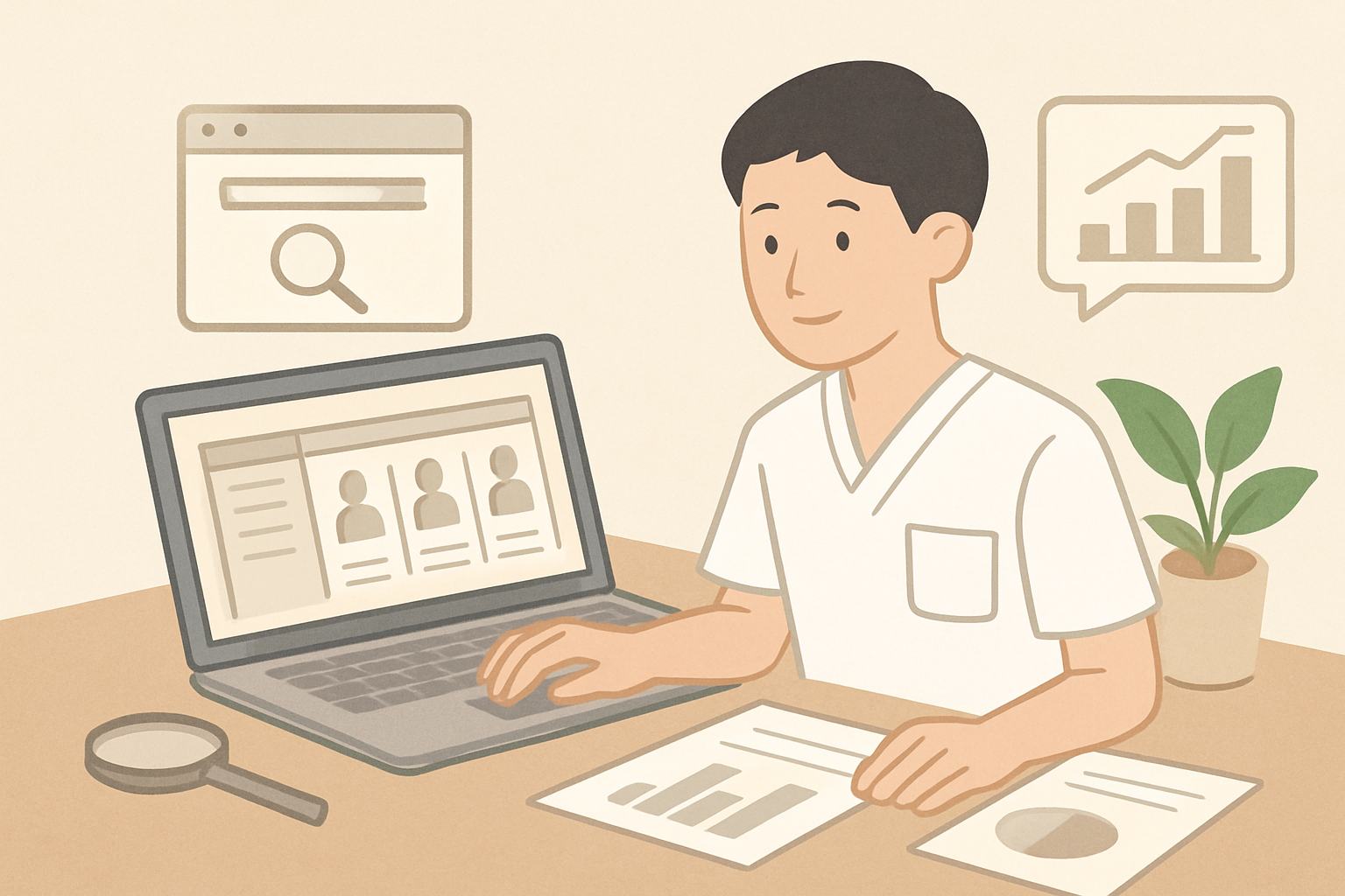 転職サイトの比較やデータ分析を行うイメージ