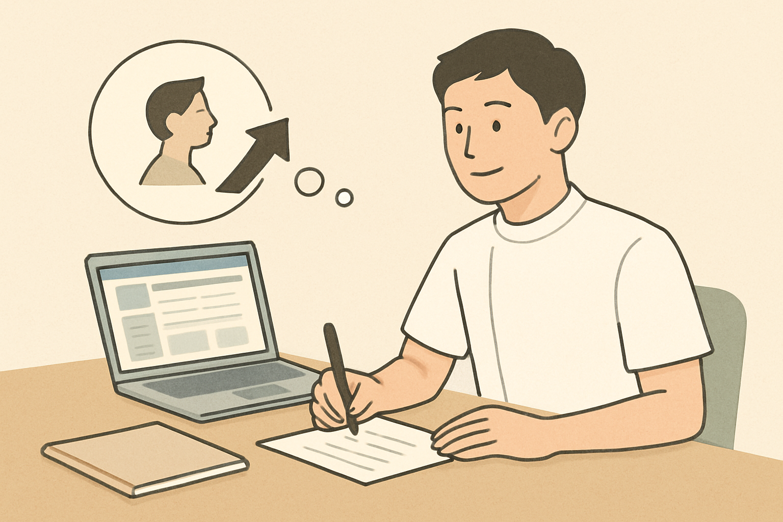 転職などの解決策を考え、前向きに行動するセラピストのイメージ