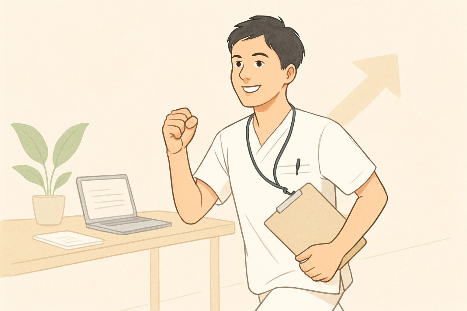 明るい表情で次のステップへ進む医療従事者のイメージ