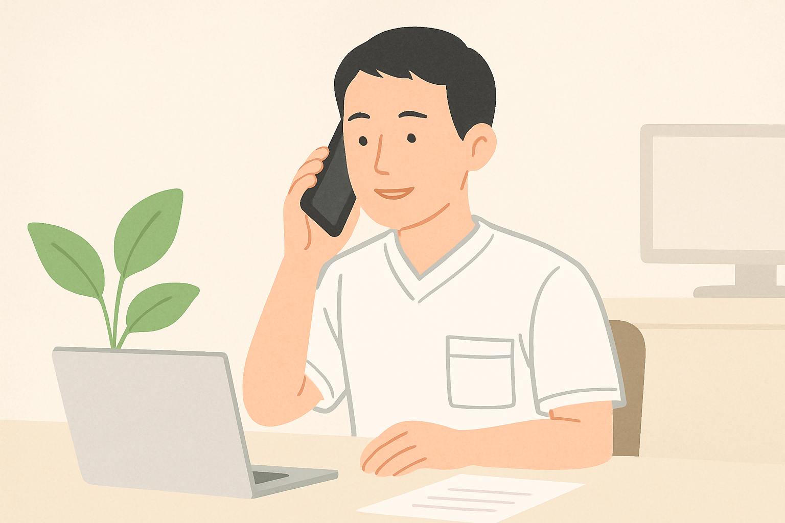 転職エージェントと電話でやり取りをする理学療法士