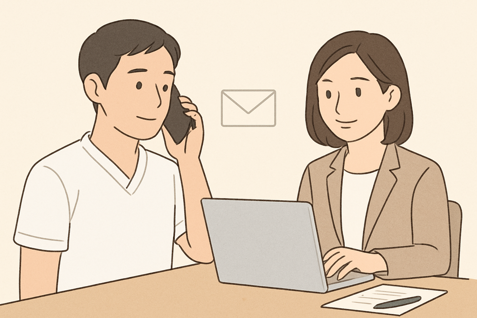 電話やメールで誠実に連絡を取り合っているビジネスのイメージ
