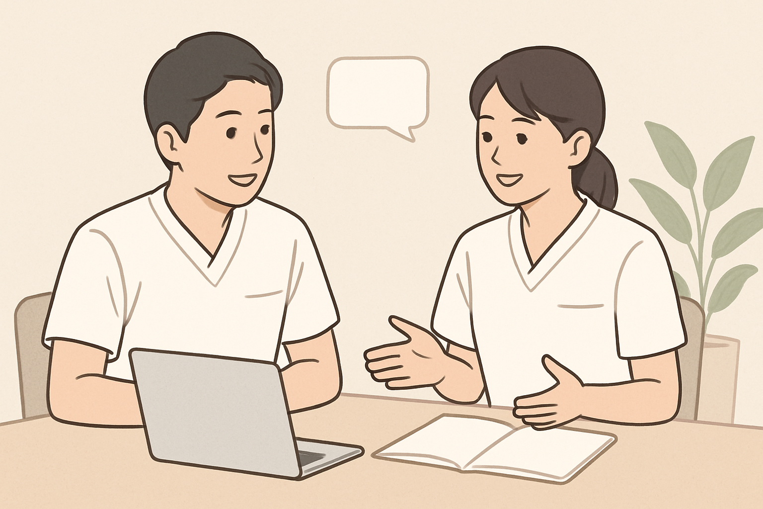 男性と女性の理学療法士がこれからの多様な働き方やキャリアについて相談している様子