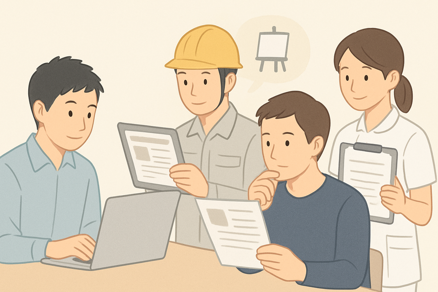 各専門職(IT、建設、クリエイティブ等)の求職者がそれぞれの特色に合わせた求人を探しているイメージ