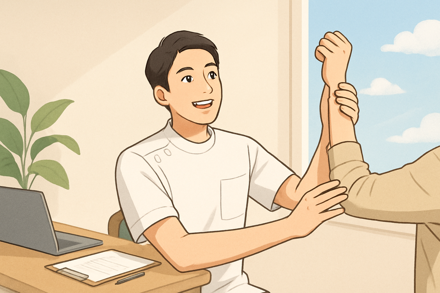明るい表情で働く作業療法士の姿、将来への希望をイメージさせるもの