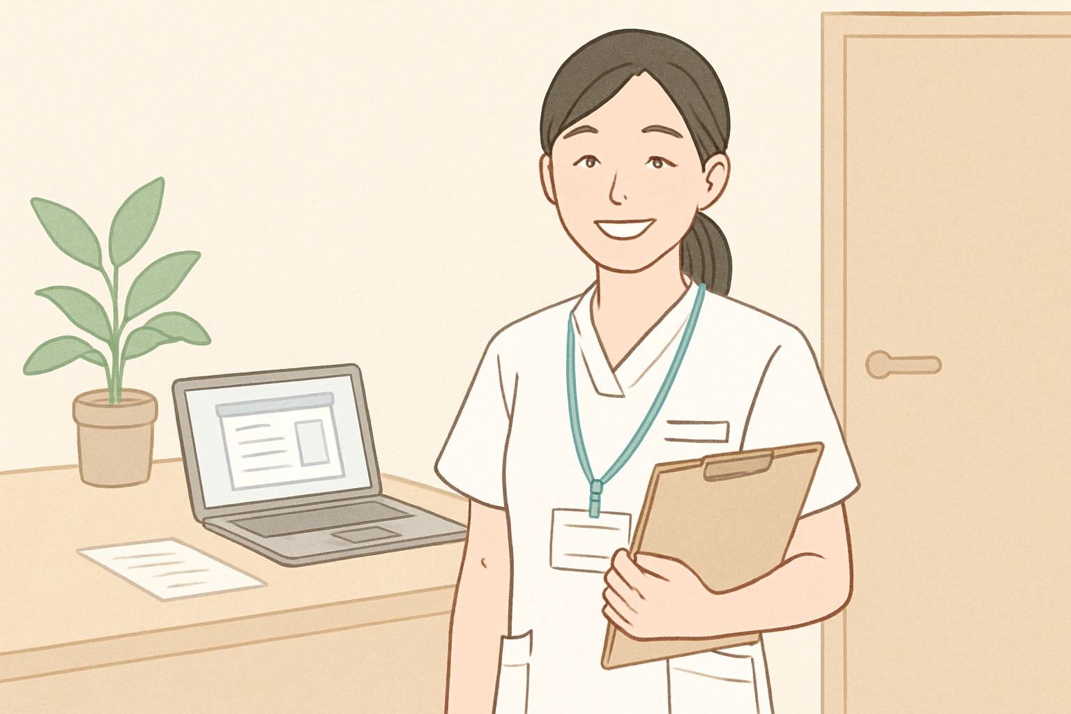 無事に入職手続きを終えて笑顔で働く医療従事者