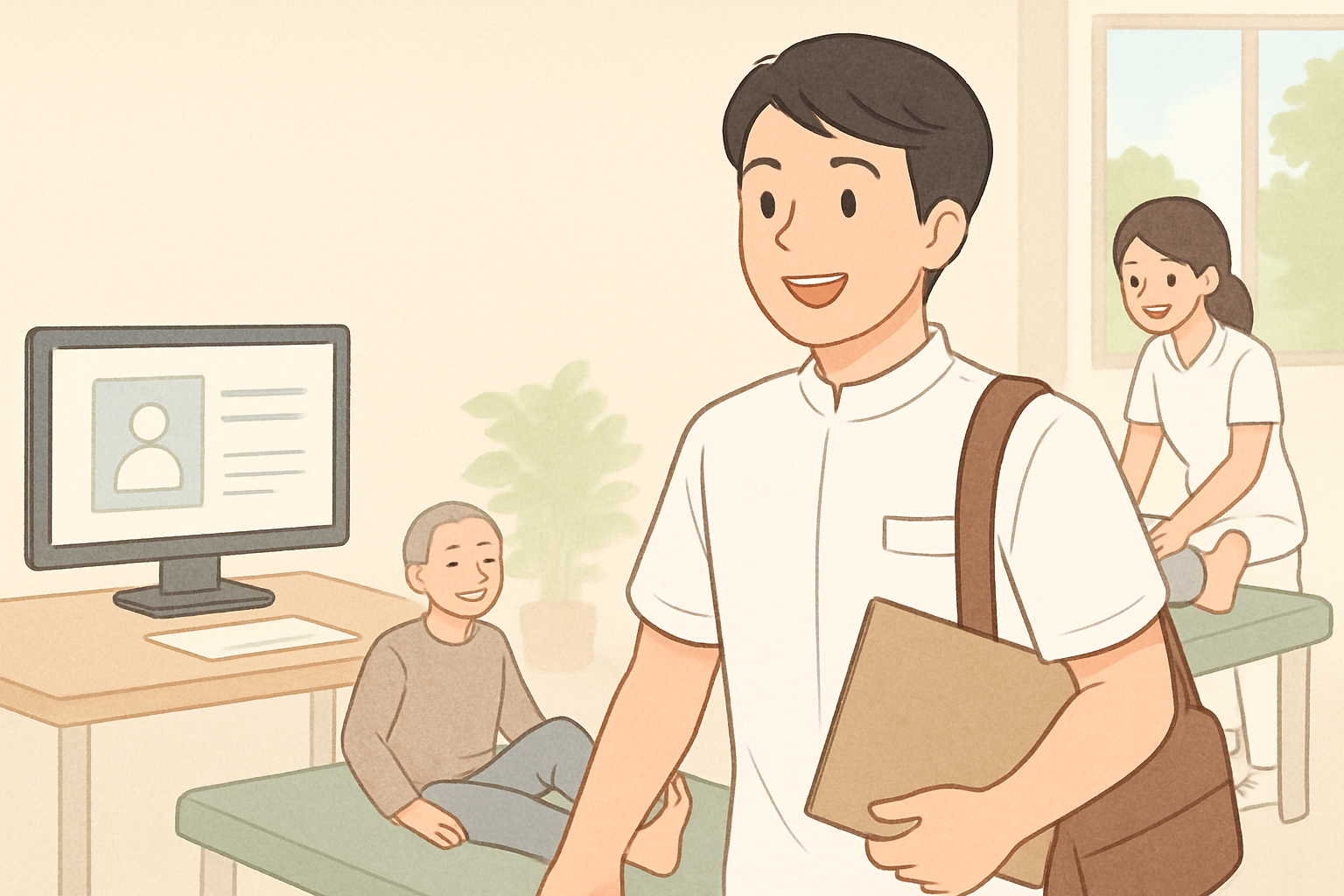 最適なタイミングを見極めて新しいリハビリの職場で生き生きと働き始める理学療法士のイメージ