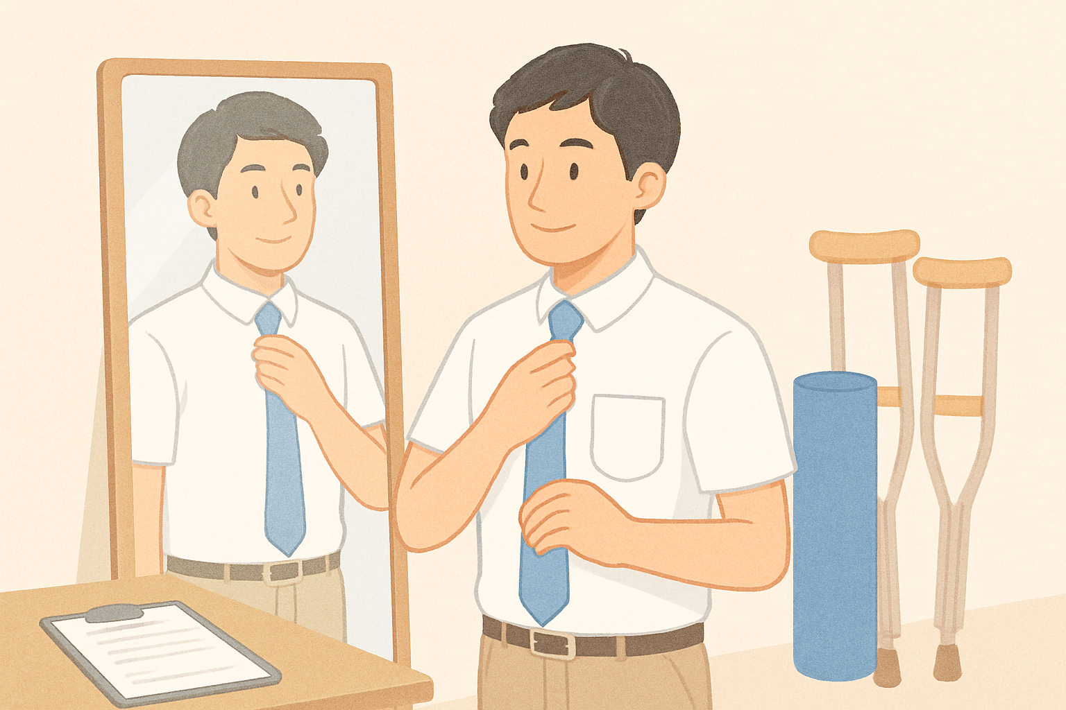 面接前に服装を確認する理学療法士のイメージ