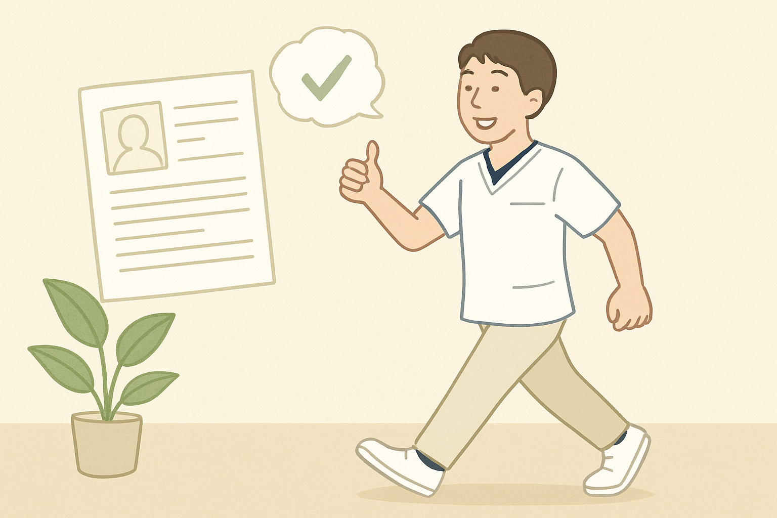 キャリアの選択に納得し、次のステップへ向けて笑顔で歩き出す人のイラスト