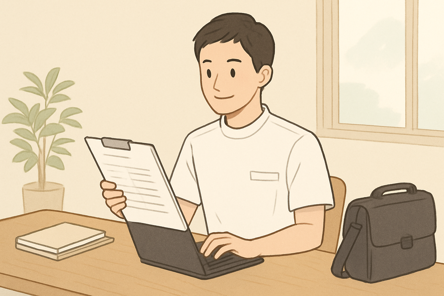 新しい職場でのスタートに向けて、前向きな気持ちで準備を進める理学療法士の様子