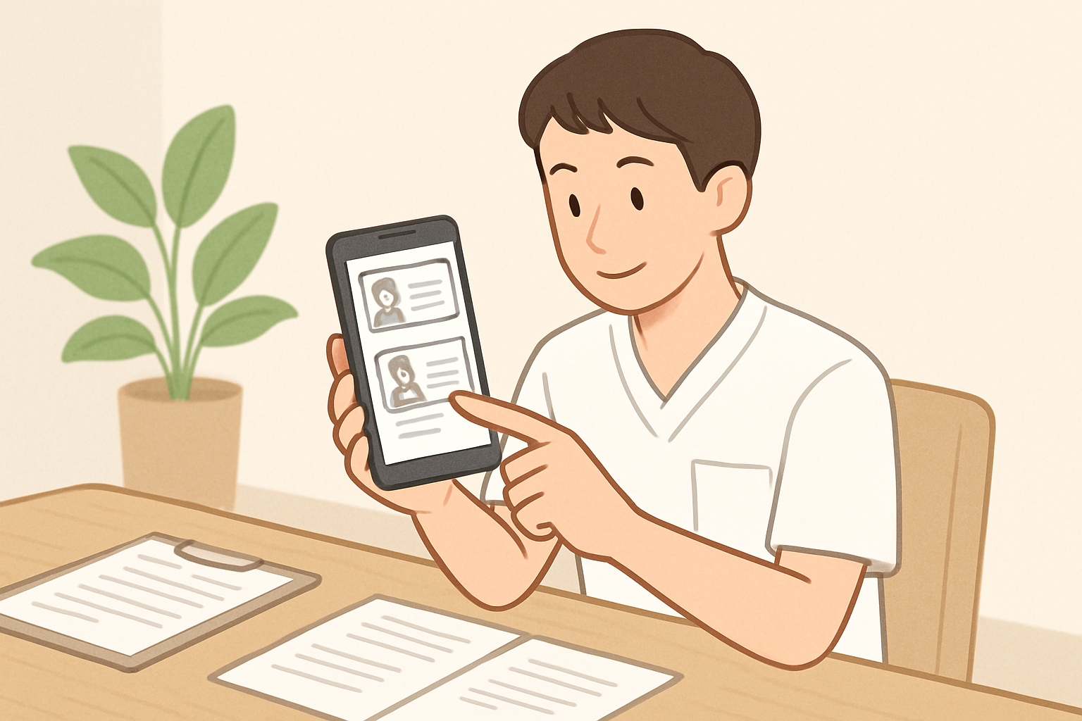 スマホで転職エージェントを比較している様子:~~