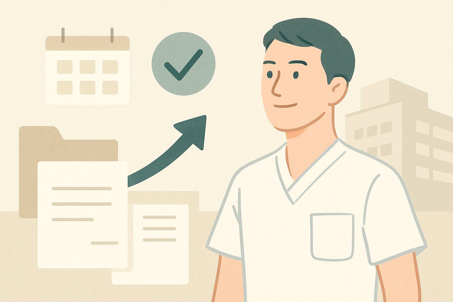 明るい表情で前を向く理学療法士の姿
